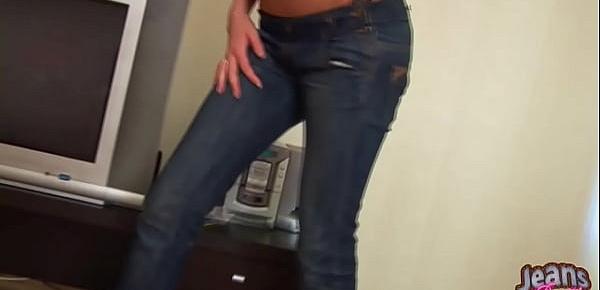  Slim and sexy Celine teasing in blue jeans